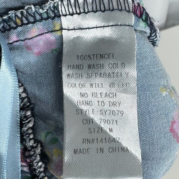 She and Sky Floral Chambray Shorts Blue Drawstring Waist‎ Women's Medium New - Picture 7 of 8